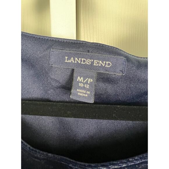 Lands End Blue Velvet Fit & Flare Short Sleeve Midi Holiday Dress Medium 10/12 - Picture 2 of 6